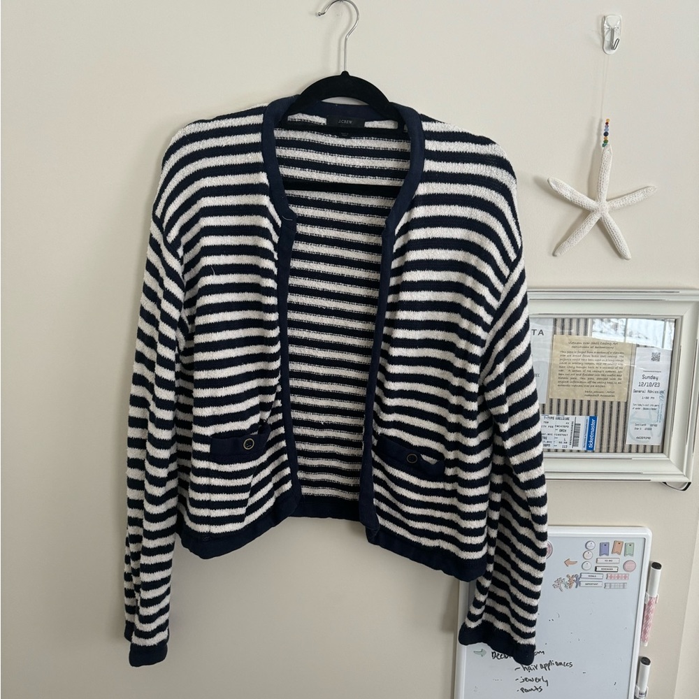 J.Crew Women’s Cardigan Button pocket size medium navy and white striped